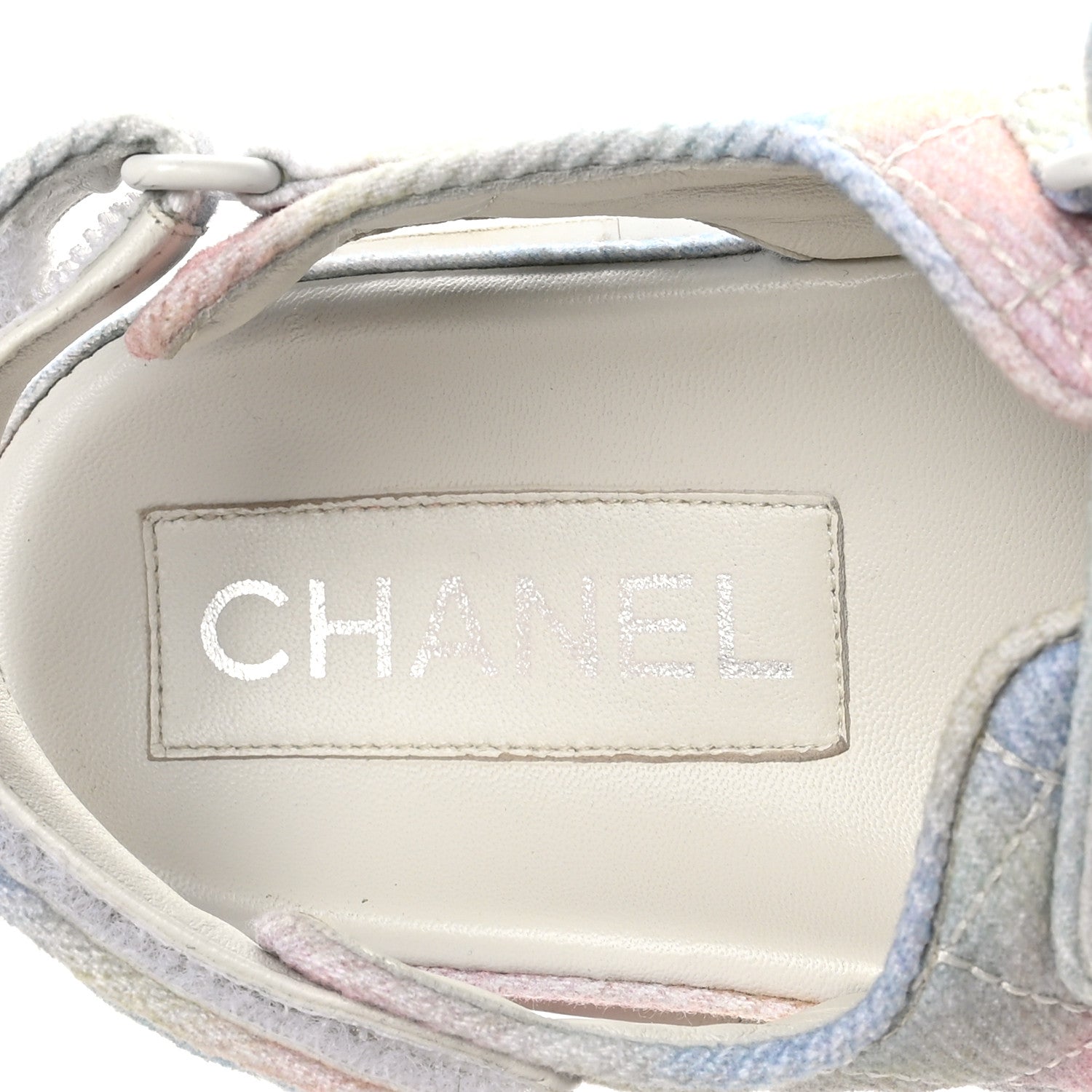 Chanel Printed Fabric Quilted Dad Sandals 37.5 Green Pink Blue 7 of 9