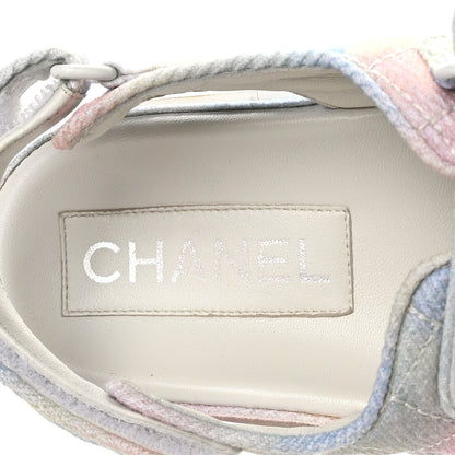 Chanel Printed Fabric Quilted Dad Sandals 37.5 Green Pink Blue 7 of 9
