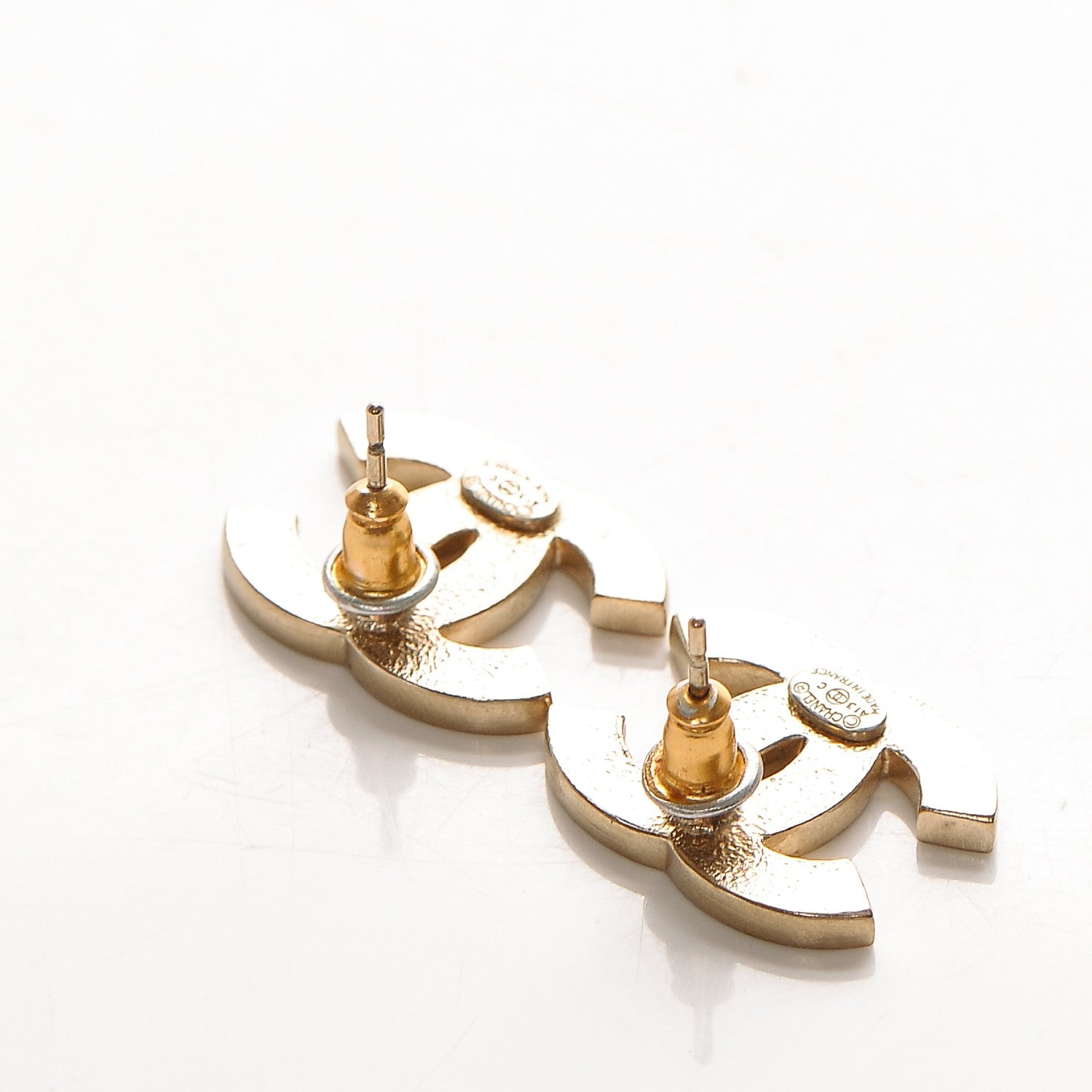 Chanel Enamel Striped CC Earrings Pink White Gold 3 of 4