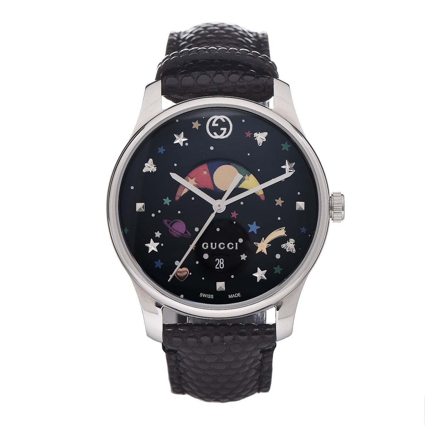 Stainless Steel Lizard 38mm G-Timeless Moonphase Star Planet Quartz Watch Black