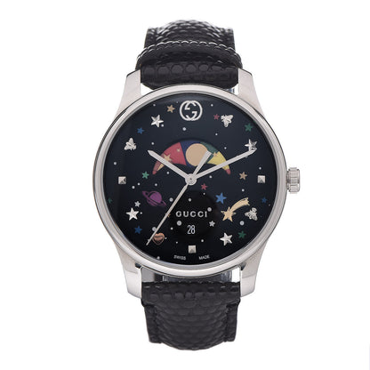 Gucci Stainless Steel Lizard 38mm G-Timeless Moonphase Star Planet Quartz Watch Black 1 of 12
