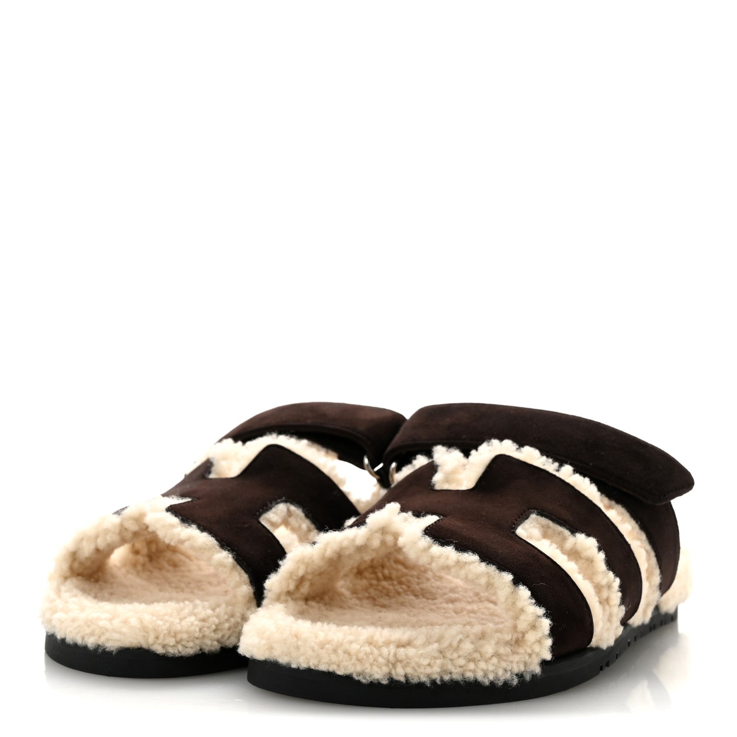 Suede Goatskin Woolskin Womens Chypre Sandals 40 Marron Ebene