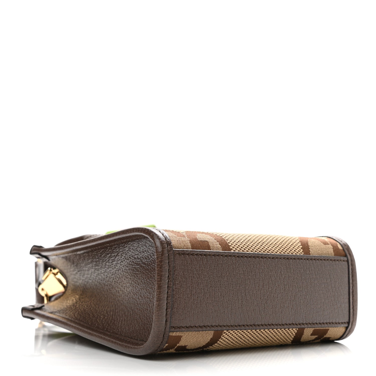 Gucci Monogram Jumbo GG Textured Dollar Calfskin Web Mini Vertical Tote Camel Ebony New Acero 3 of 9