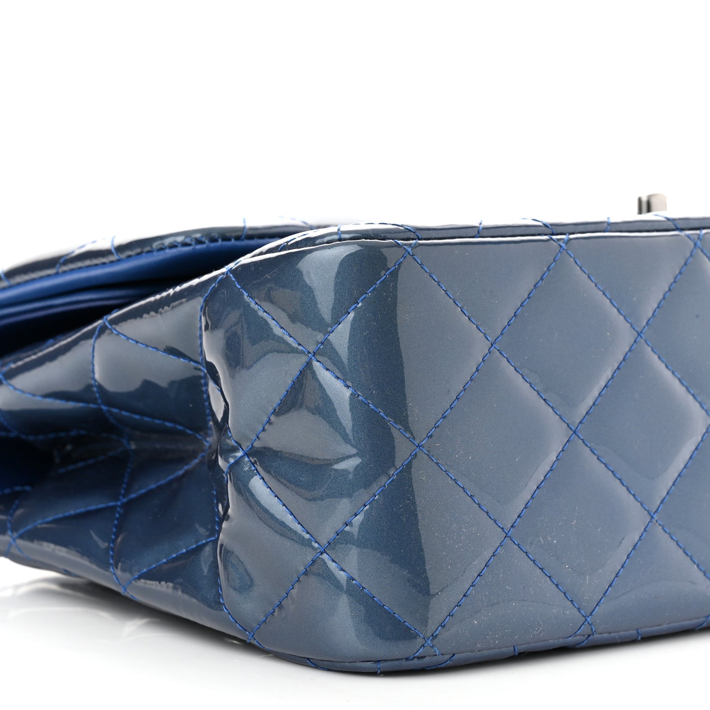 Patent Quilted Jumbo Double Flap Blue