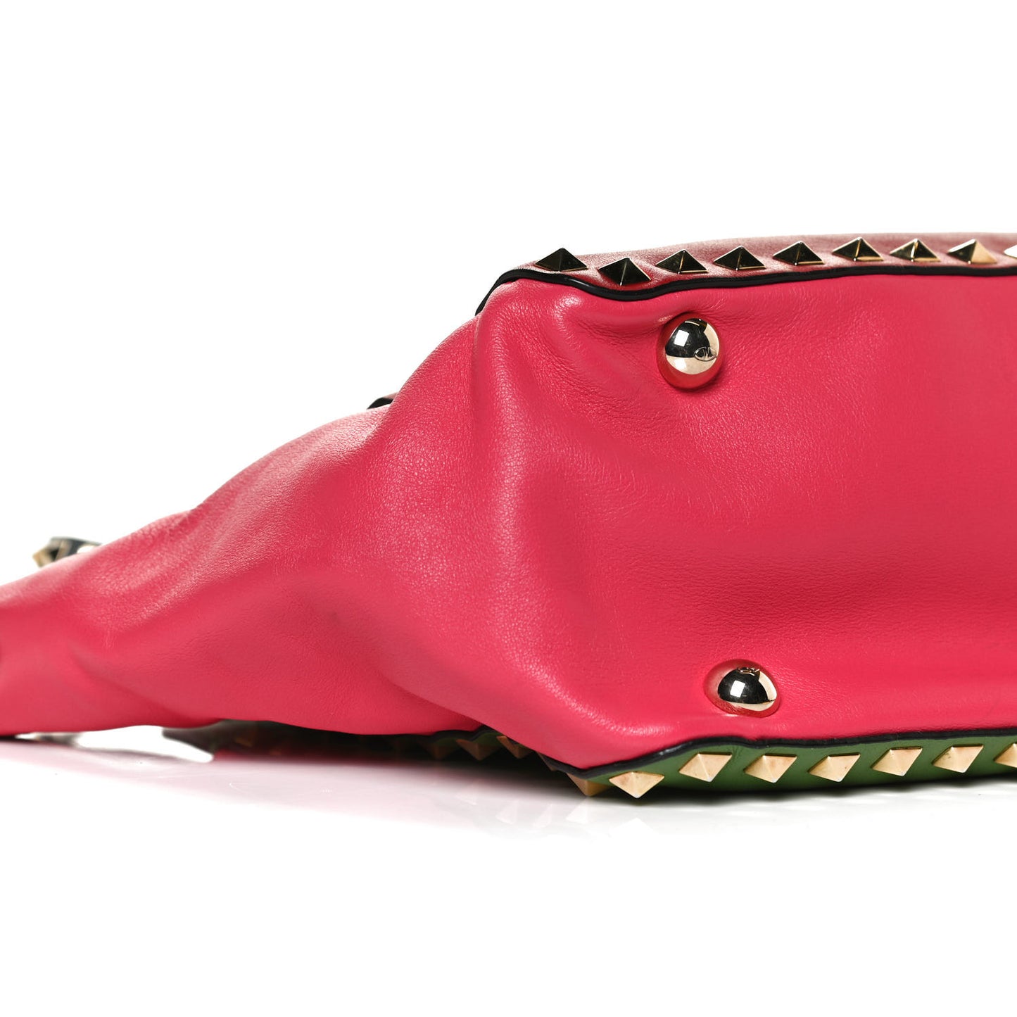 Vitello Colorblock Small Rockstud Tote Deep Rose Clover Grey Scarlet