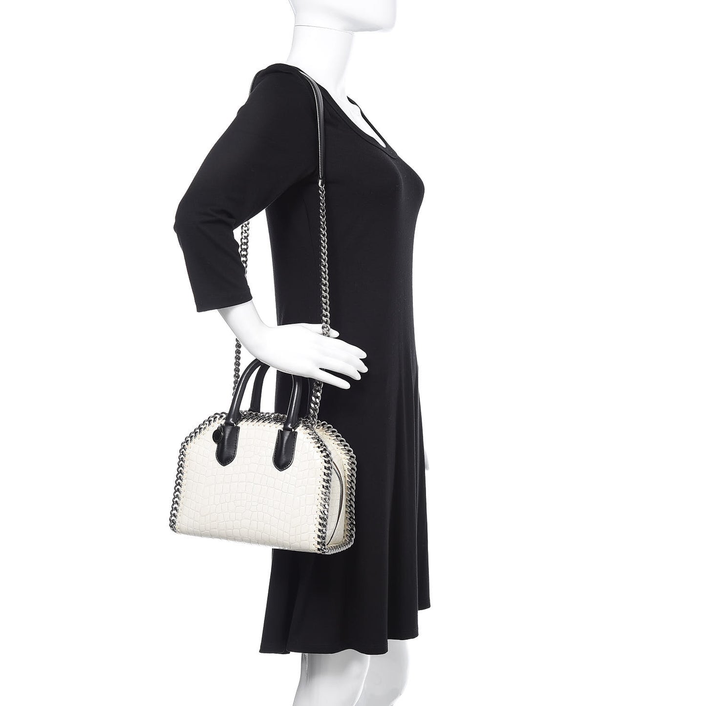Faux Leather Crocodile Embossed Mini Falabella Box Top Handle Bag White
