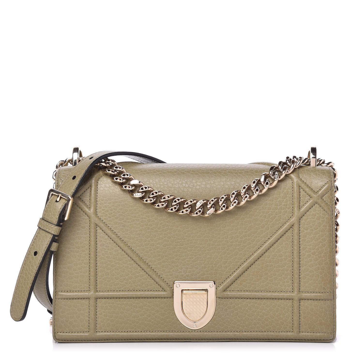 Christian Dior Grained Calfskin Medium Diorama Flap Bag Grey Green 1 of 10