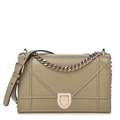 Christian Dior Grained Calfskin Medium Diorama Flap Bag Grey Green 1 of 10
