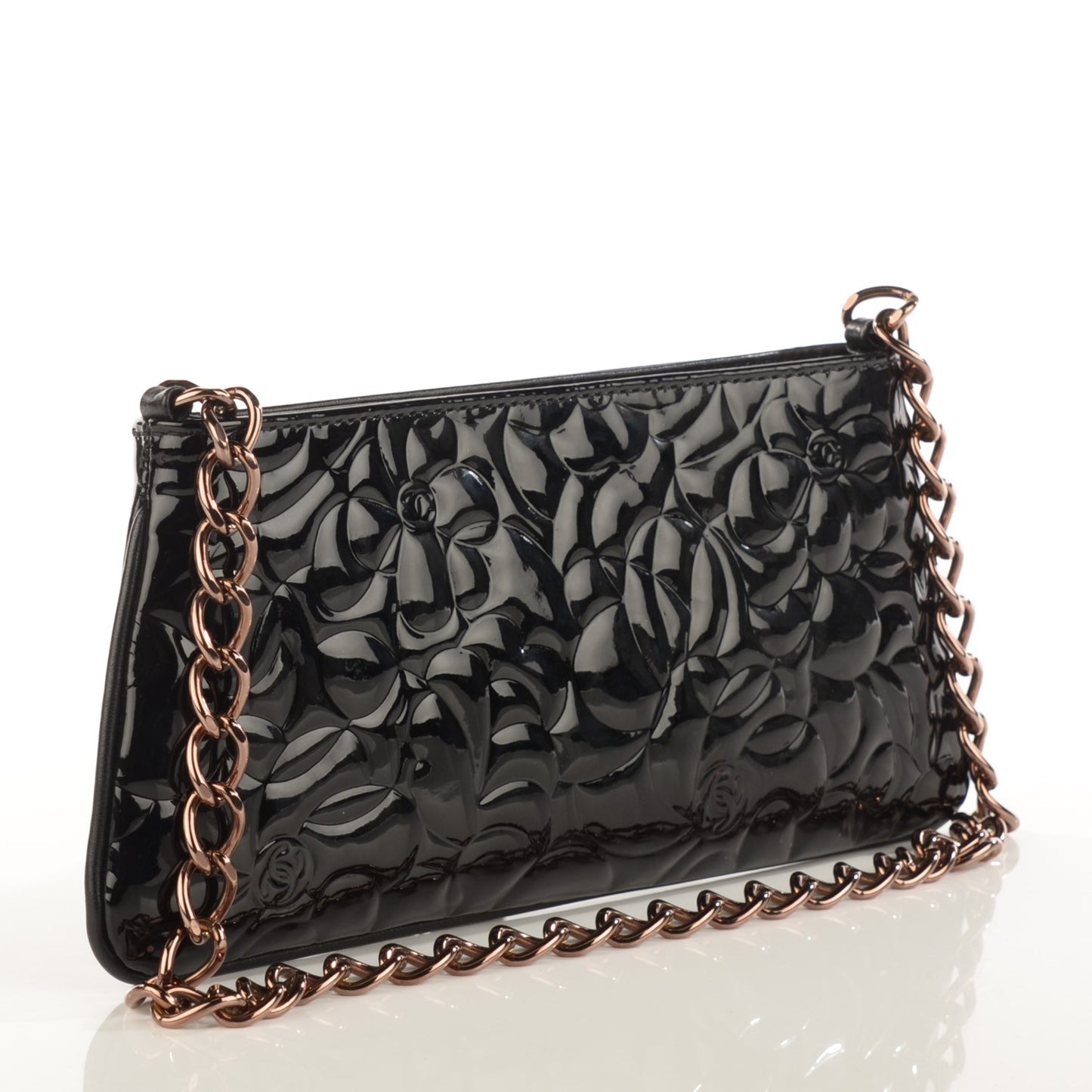 Patent Camellia Embossed Pochette Black