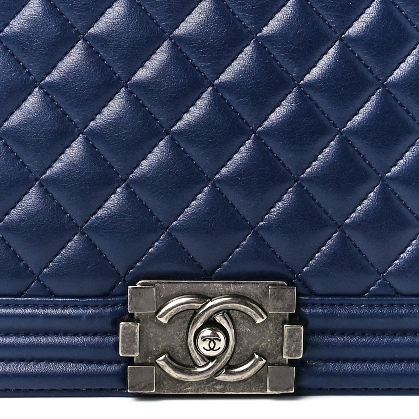 Calfskin Quilted New Medium Boy Flap Navy Blue