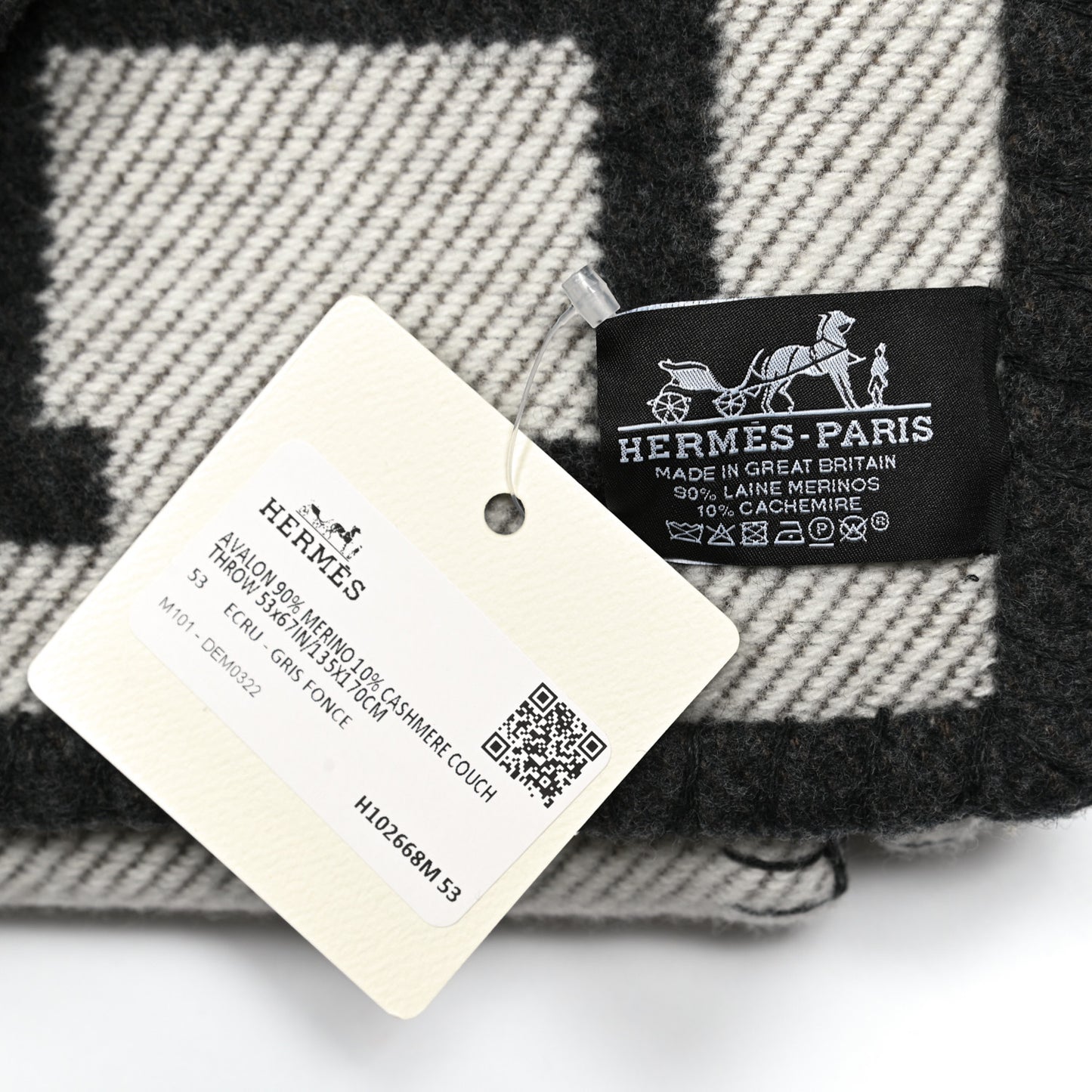 Wool Cashmere Avalon Blanket Ecru Gris Fonce