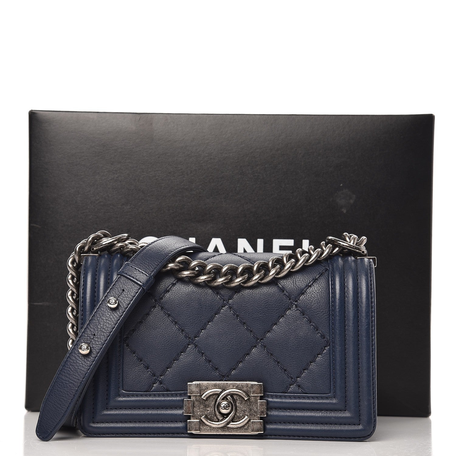 Chanel Calfskin Double Stitch Small Boy Flap Navy Blue 8 of 8