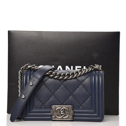 Chanel Calfskin Double Stitch Small Boy Flap Navy Blue 8 of 8