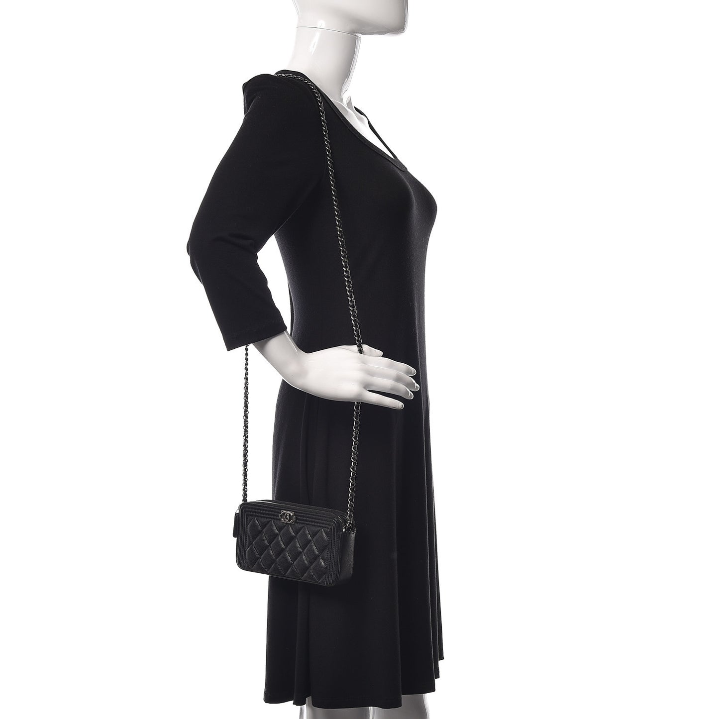 Calfskin Quilted Small Boy Clutch With Chain Black