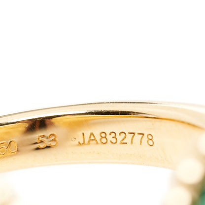 Van Cleef & Arpels 18K Yellow Gold Diamond Malachite Perlee Couleurs Between The Finger Ring 53 6.5 6 of 10