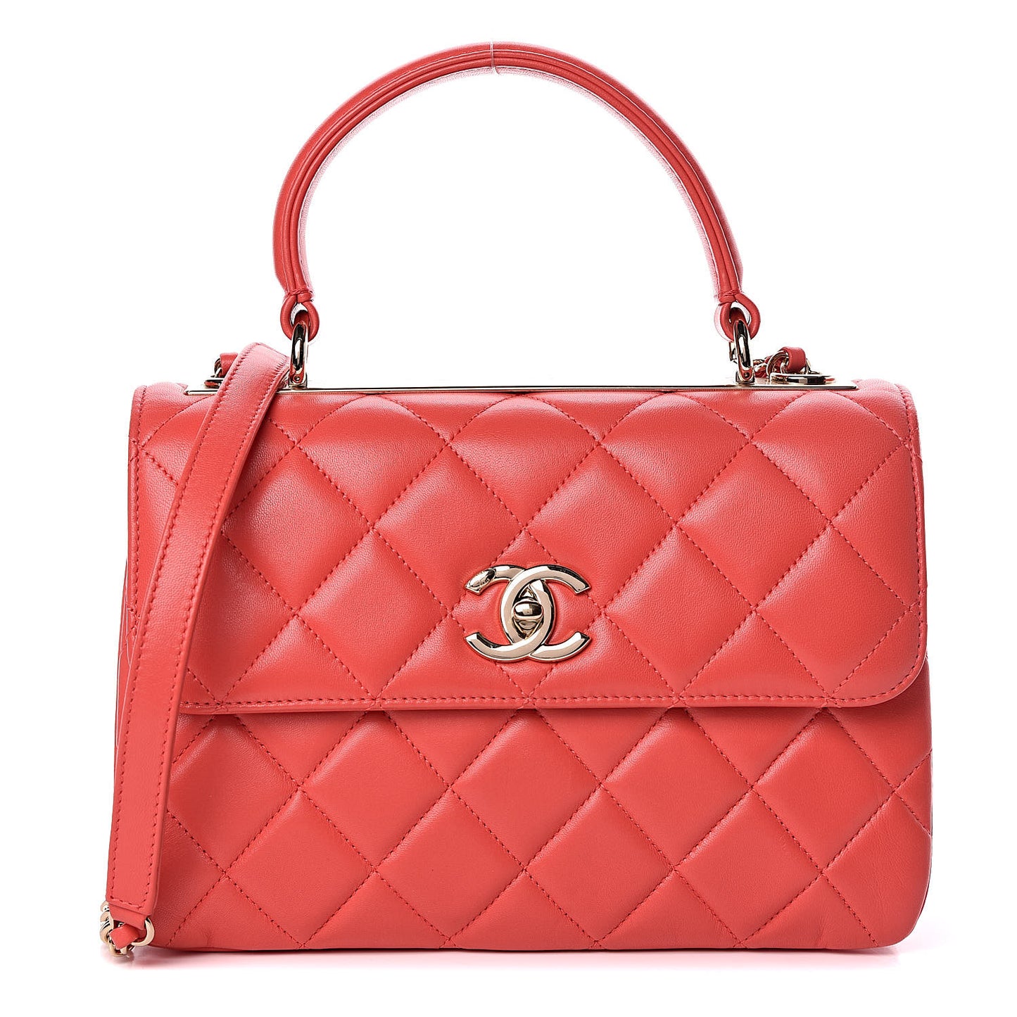 Lambskin Quilted Small Trendy CC Flap Dual Handle Bag Bright Pink