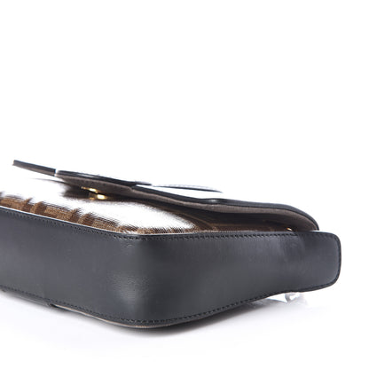 Fendi Glazed Fabric Vitello Century FF 1974 Stamp Patch Mini Double F Crossbody Bag Mogano Panna Black 10 of 12