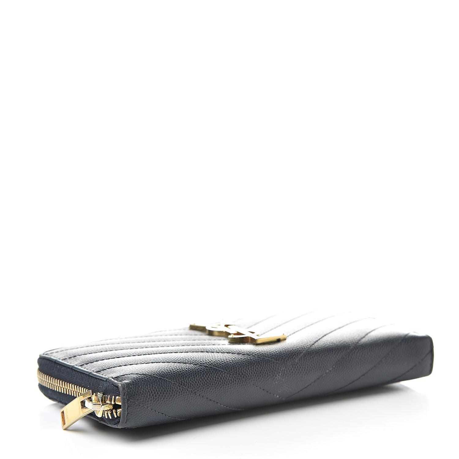 Saint Laurent Grain De Poudre Matelasse Chevron Monogram Zip Around Wallet Navy 4 of 16