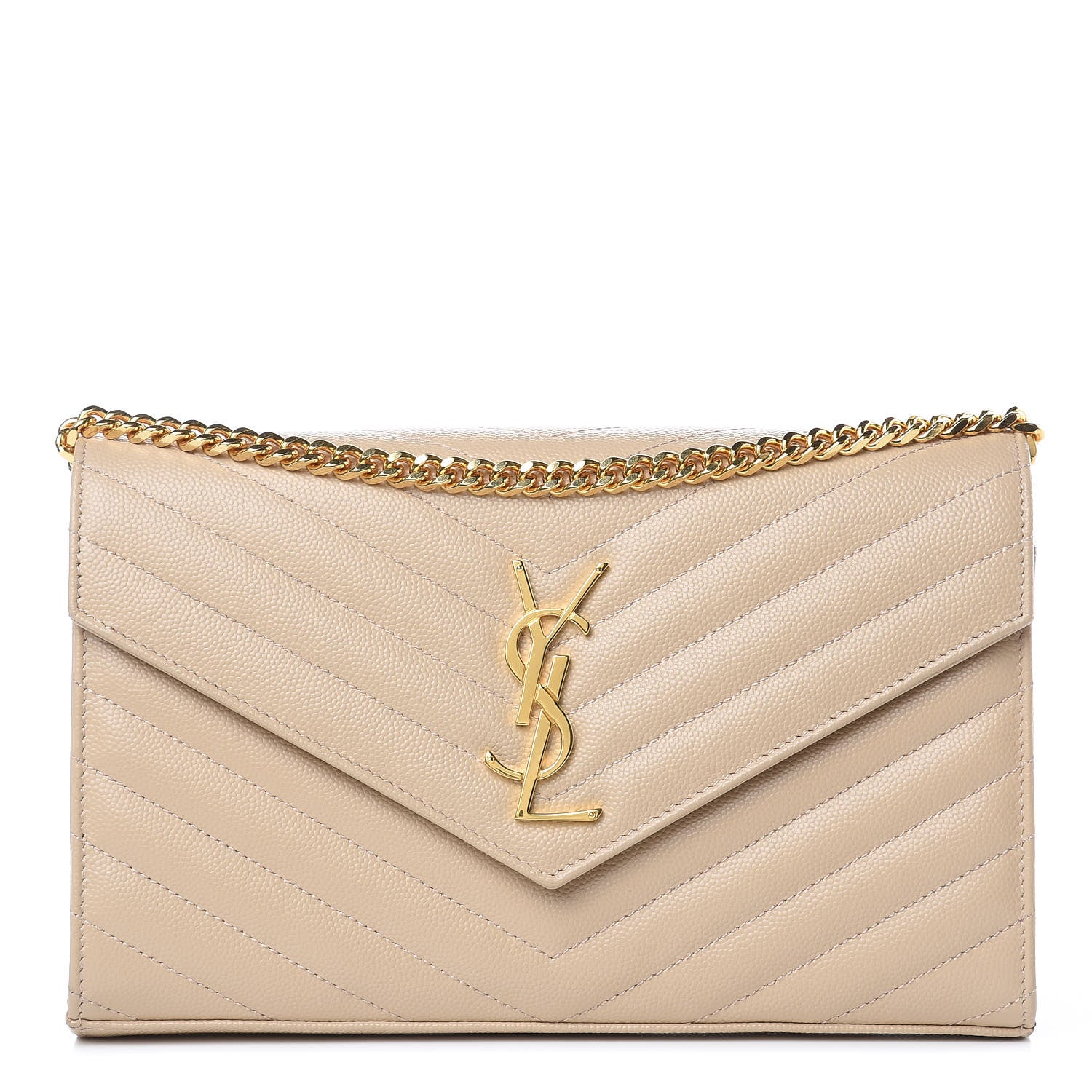 Saint Laurent Grain De Poudre Matelasse Chevron Monogram Chain Wallet Nude Powder 1 of 8