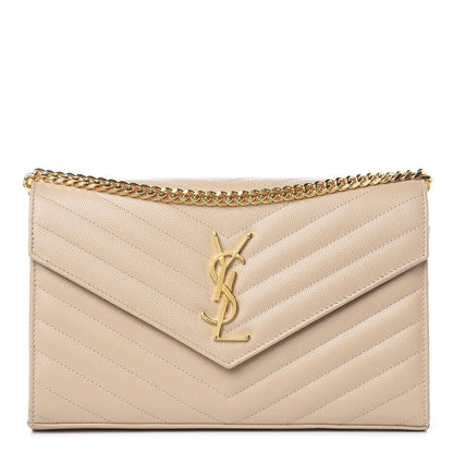 Saint Laurent Grain De Poudre Matelasse Chevron Monogram Chain Wallet Nude Powder 1 of 8