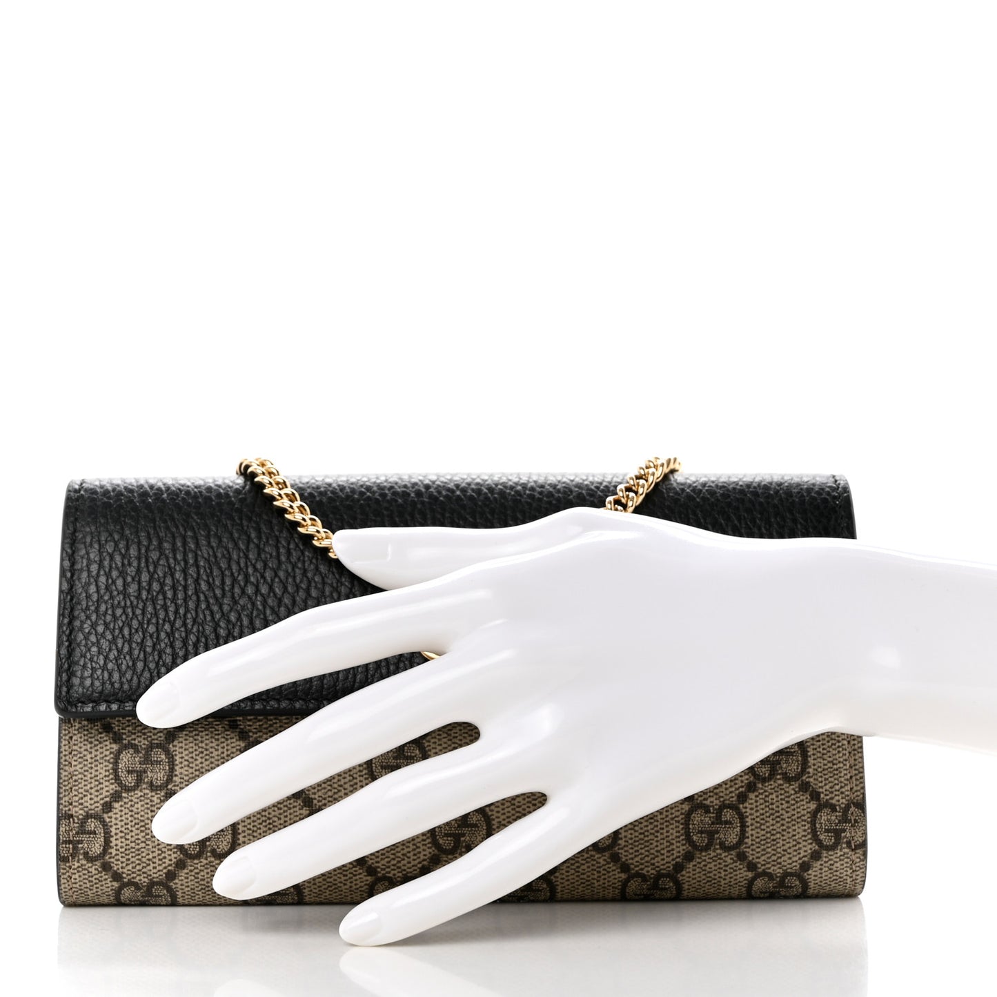 Dollar Calfskin GG Supreme Monogram Petite GG Marmont Wallet Chain Bag Black Beige Ebony