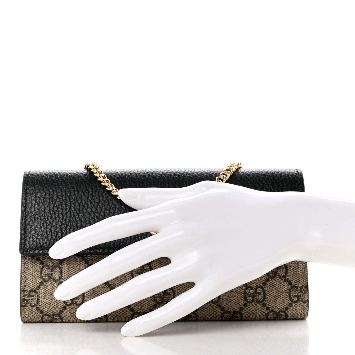 Gucci Dollar Calfskin GG Supreme Monogram Petite GG Marmont Wallet Chain Bag Black Beige Ebony 2 of 8