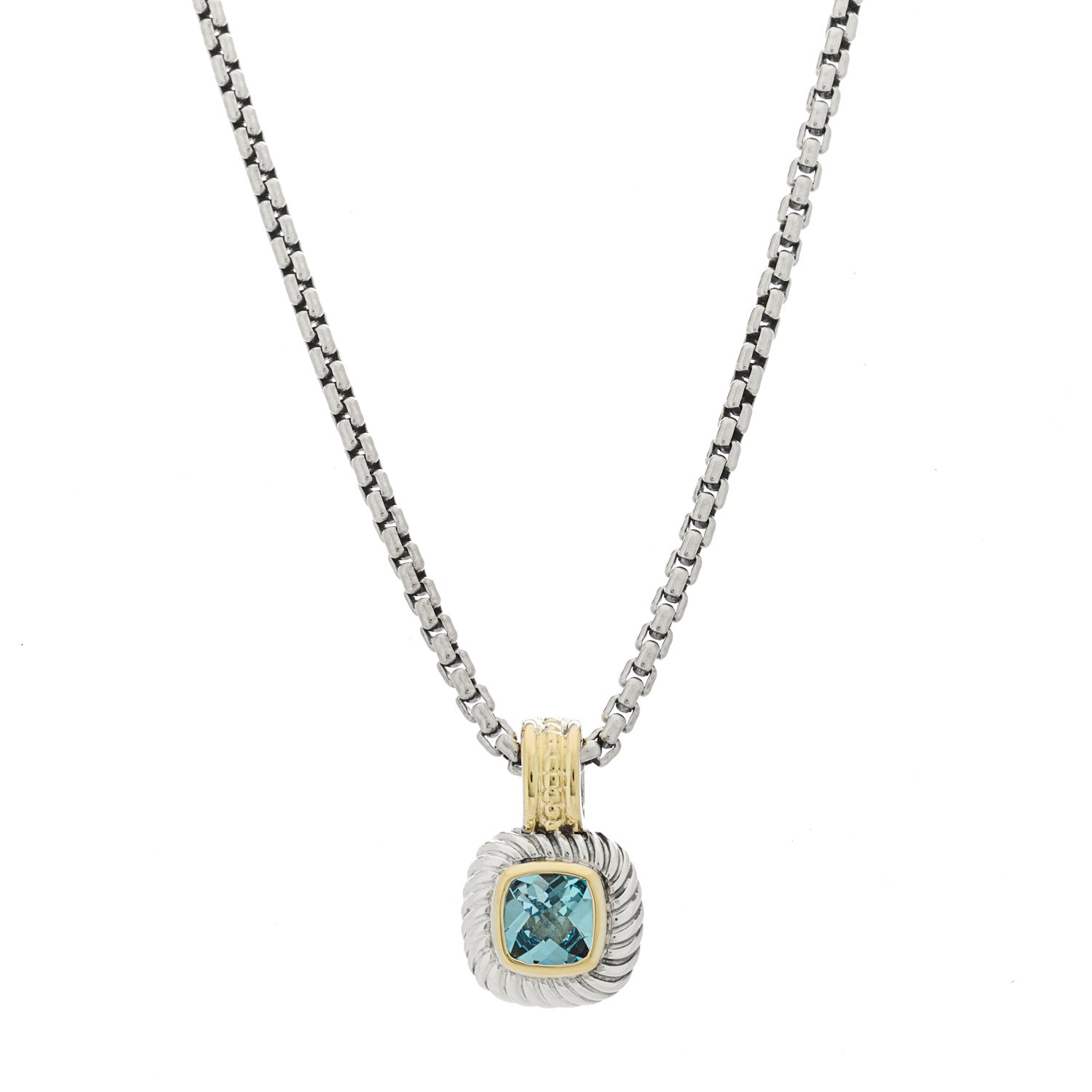 David Yurman Sterling Silver 14K Yellow Gold Blue Topaz 7mm Albion Enhancer Pendant Necklace 1 of 5