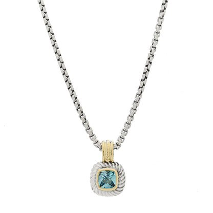 David Yurman Sterling Silver 14K Yellow Gold Blue Topaz 7mm Albion Enhancer Pendant Necklace 1 of 5