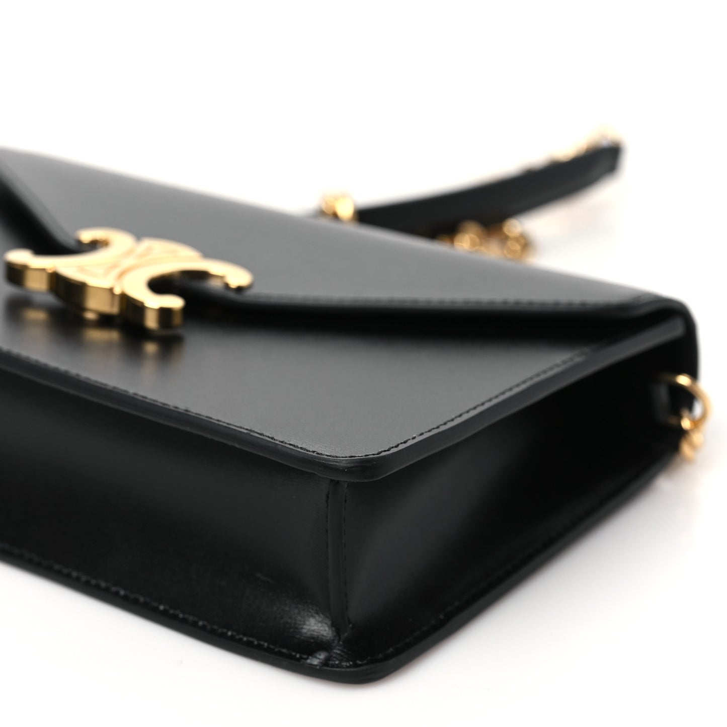 Shiny Calfskin Triomphe Margo Wallet on Chain Black