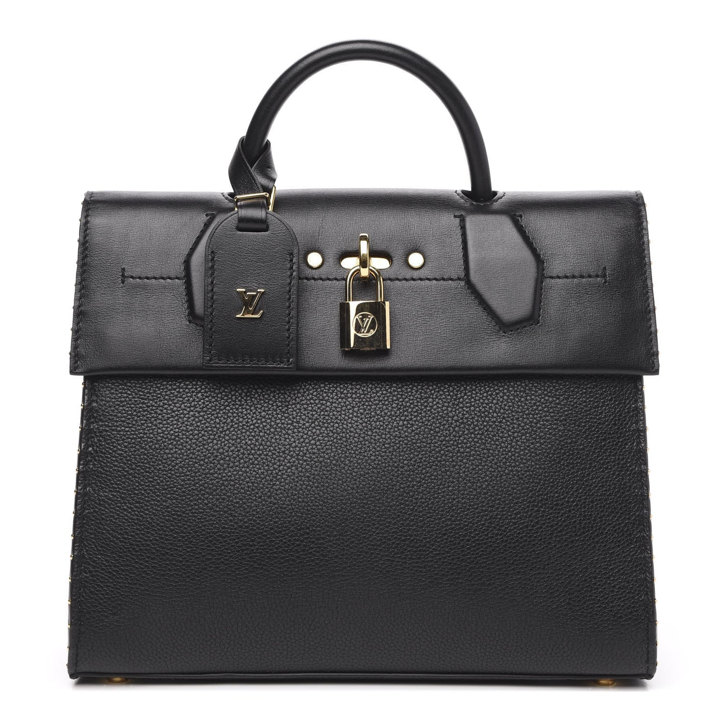 Calfskin Taurillon Studded City Steamer One Handle Bag Black