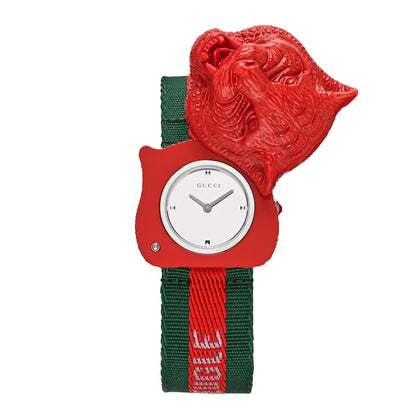 Gucci Stainless Steel Nylon 32mm Le Marche Des Merveilles Tiger Quartz Watch Red 2 of 5