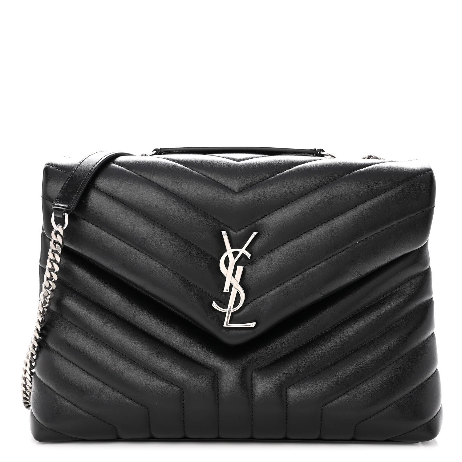 Saint Laurent Calfskin Y Quilted Monogram Medium Loulou Chain Satchel Black 1 of 8