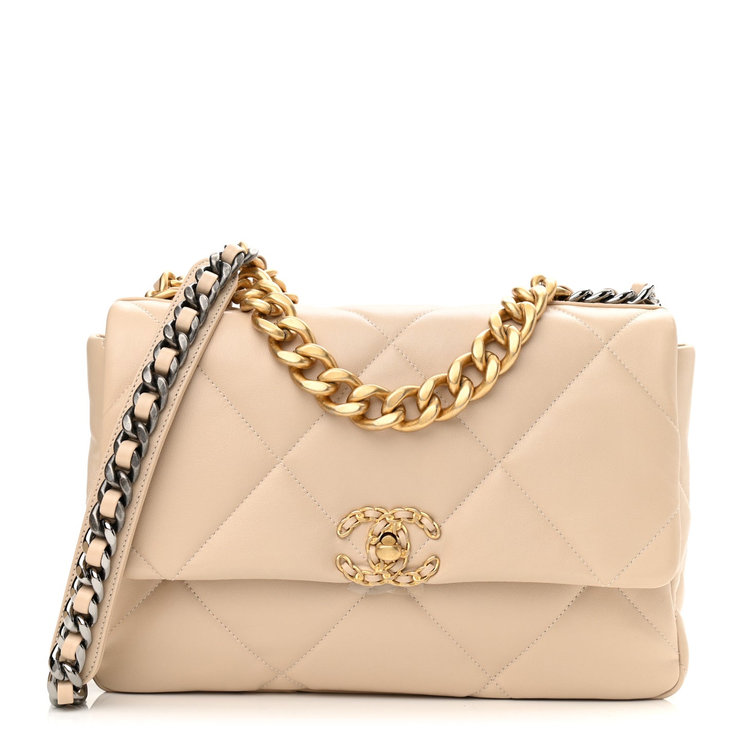 Lambskin Quilted Large Chanel 19 Flap Beige