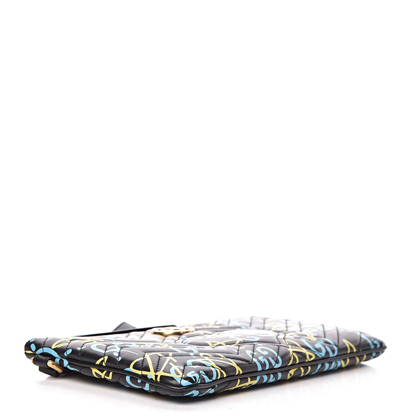 Calfskin Matelasse GucciGhost GG Marmont Clutch Black New Acquamarine