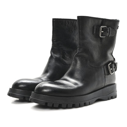 Prada Calfskin Double Buckle Combat Boots 37 Black 4 of 9
