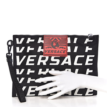 Versace Nylon Logo Pochette Black White 2 of 6