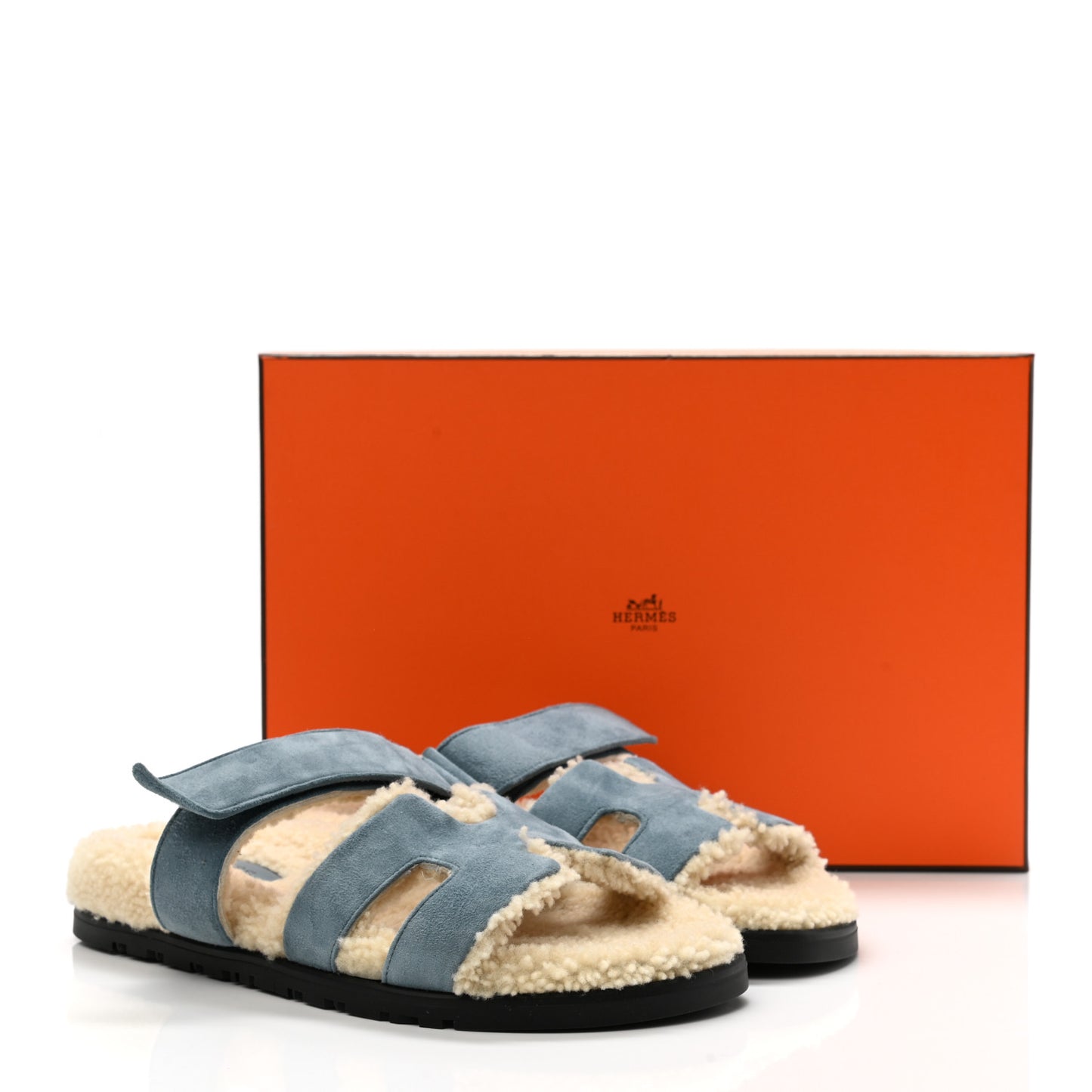 Suede Goatskin Woolskin Womens Chypre Sandals 36 Bleu Pinede Ecru