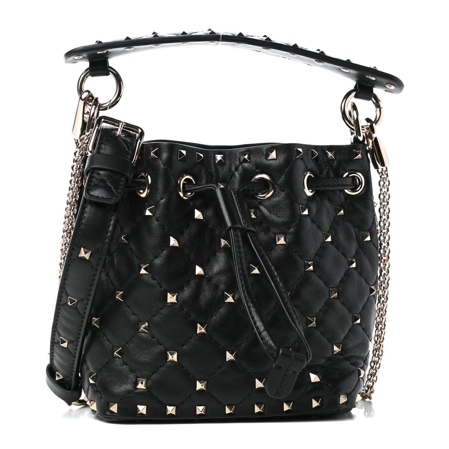 Nappa Mini Rockstud Spike Bucket Bag Black