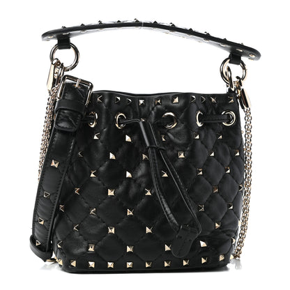 Valentino Garavani Nappa Mini Rockstud Spike Bucket Bag Black 1 of 8