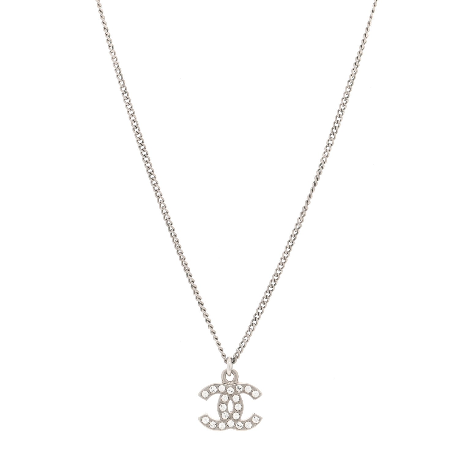 Chanel Crystal Timeless CC Necklace Silver 1 of 4