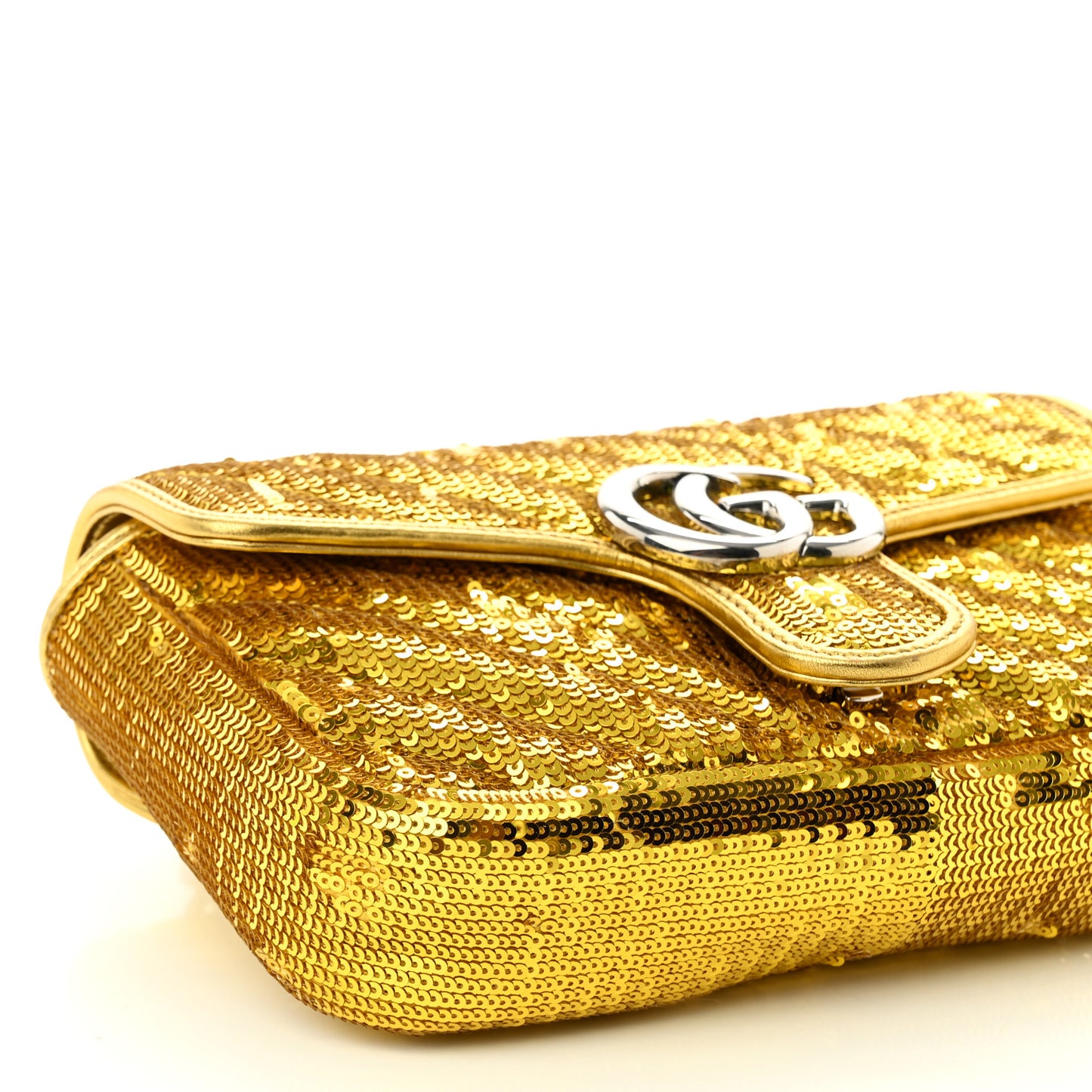 Sequin Matelasse Diagonal Mini GG Marmont Shoulder Bag Gold