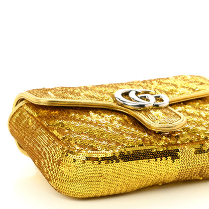 Gucci Sequin Matelasse Diagonal Mini GG Marmont Shoulder Bag Gold 9 of 10