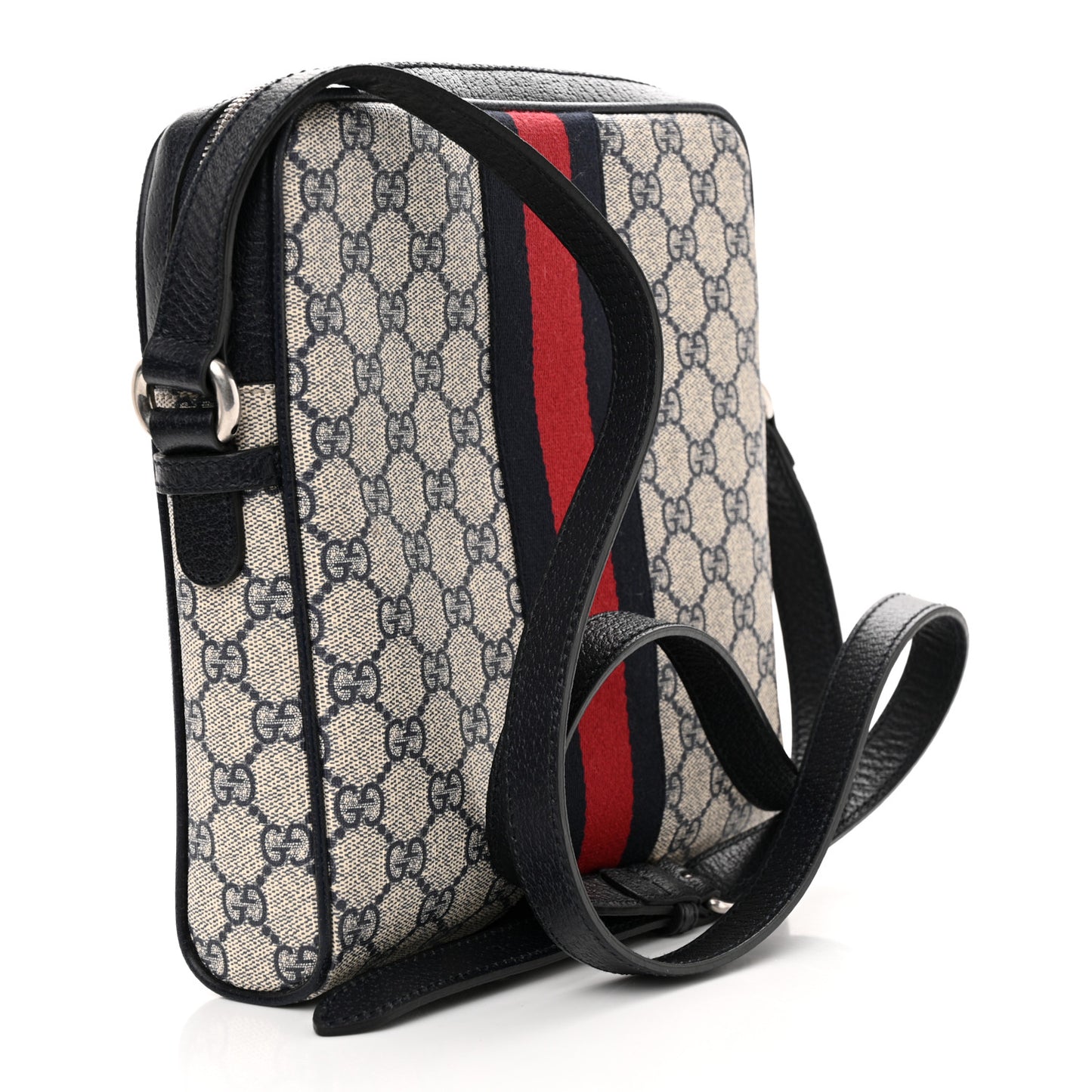 GG Supreme Monogram Textured Dollar Calfskin Web Small Ophidia Messenger Bag Beige Blue