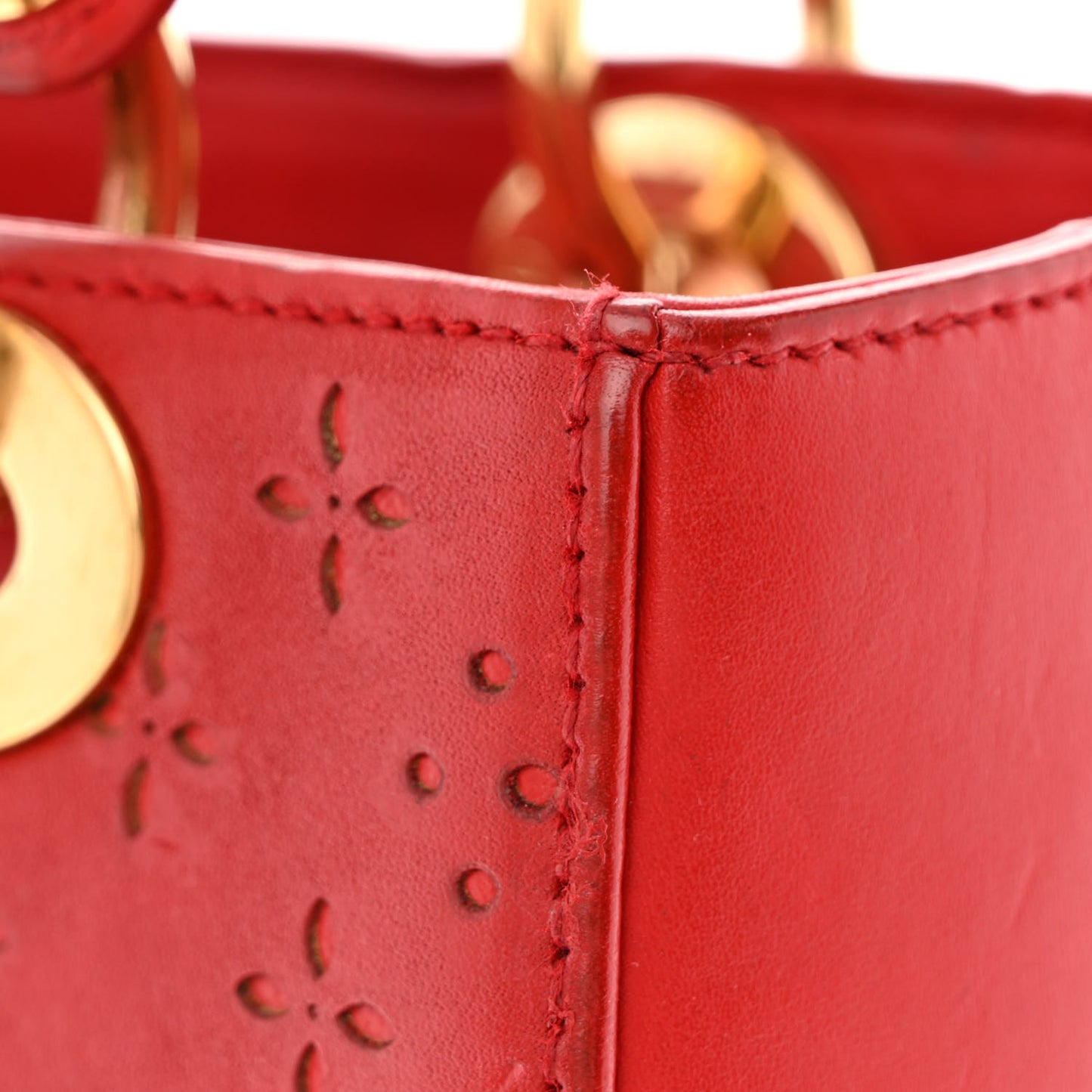 Calfskin Laser Cut Medium Lady Dior Red