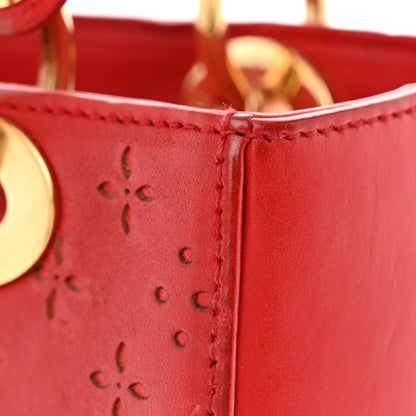 Christian Dior Calfskin Laser Cut Medium Lady Dior Red 12 of 14