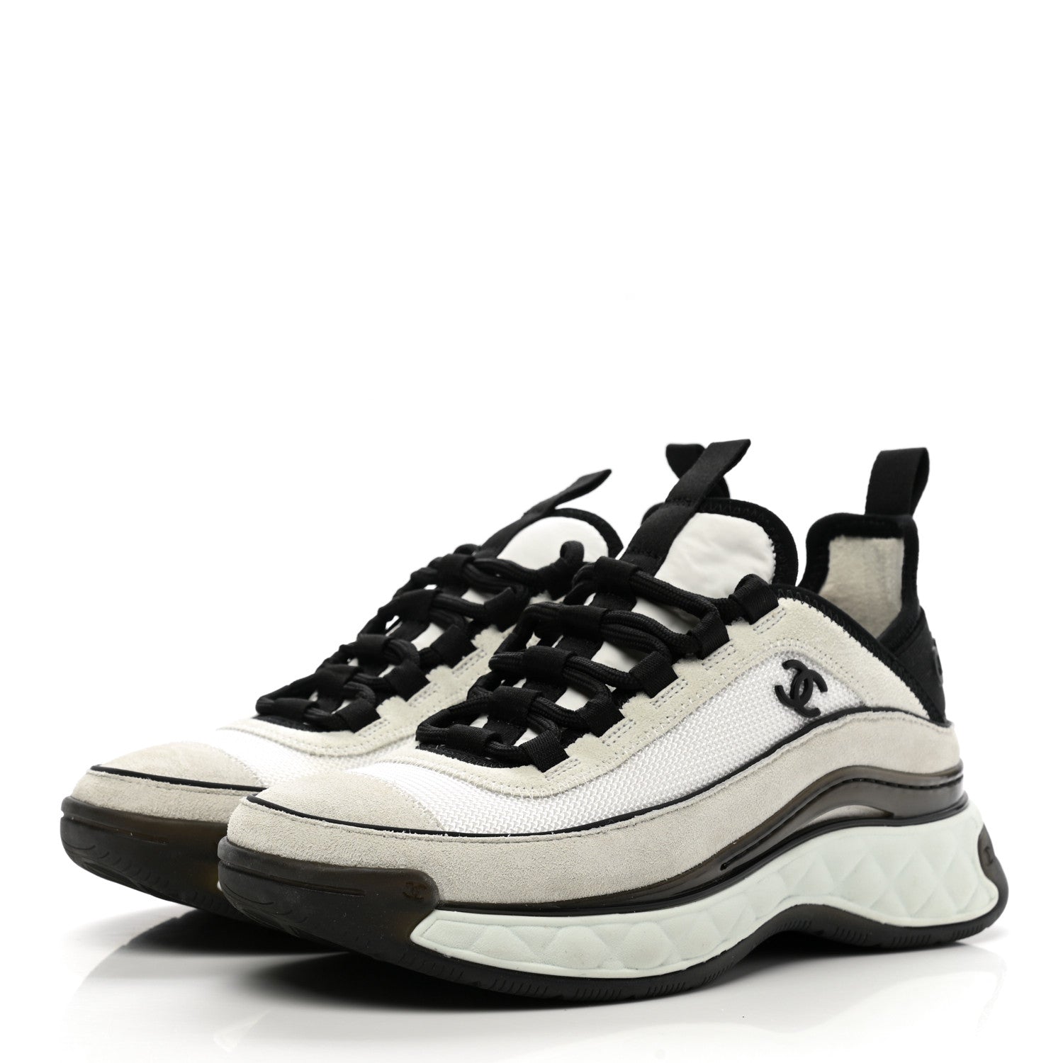 Chanel Velvet Calfskin Mixed Fibers CC Sneakers 36 White Black 3 of 9