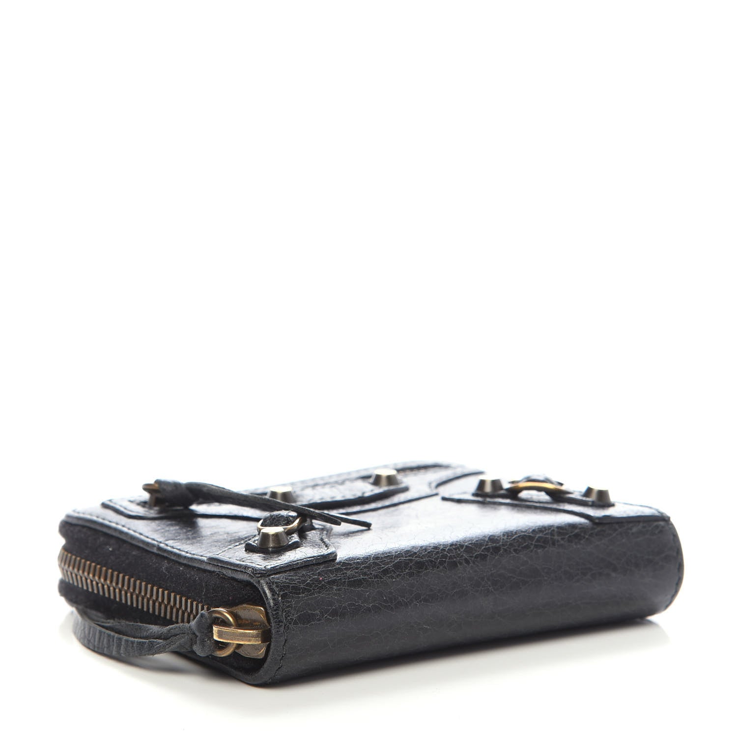 Balenciaga Agneau Classic Gold Hardware Zip Around Card Holder Black 4 of 8