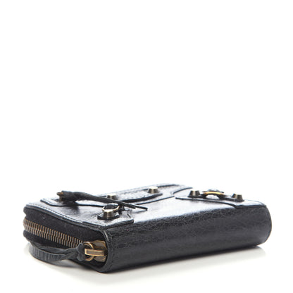 Balenciaga Agneau Classic Gold Hardware Zip Around Card Holder Black 4 of 8