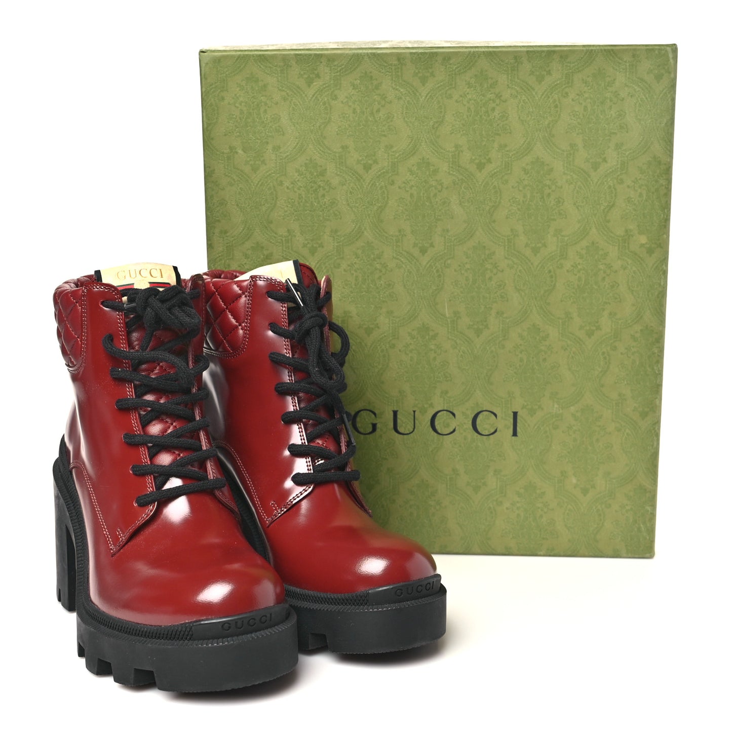 Magnum Calfskin Nappa Quilted Lace Up Ankle Boots 38.5 Garnet Red