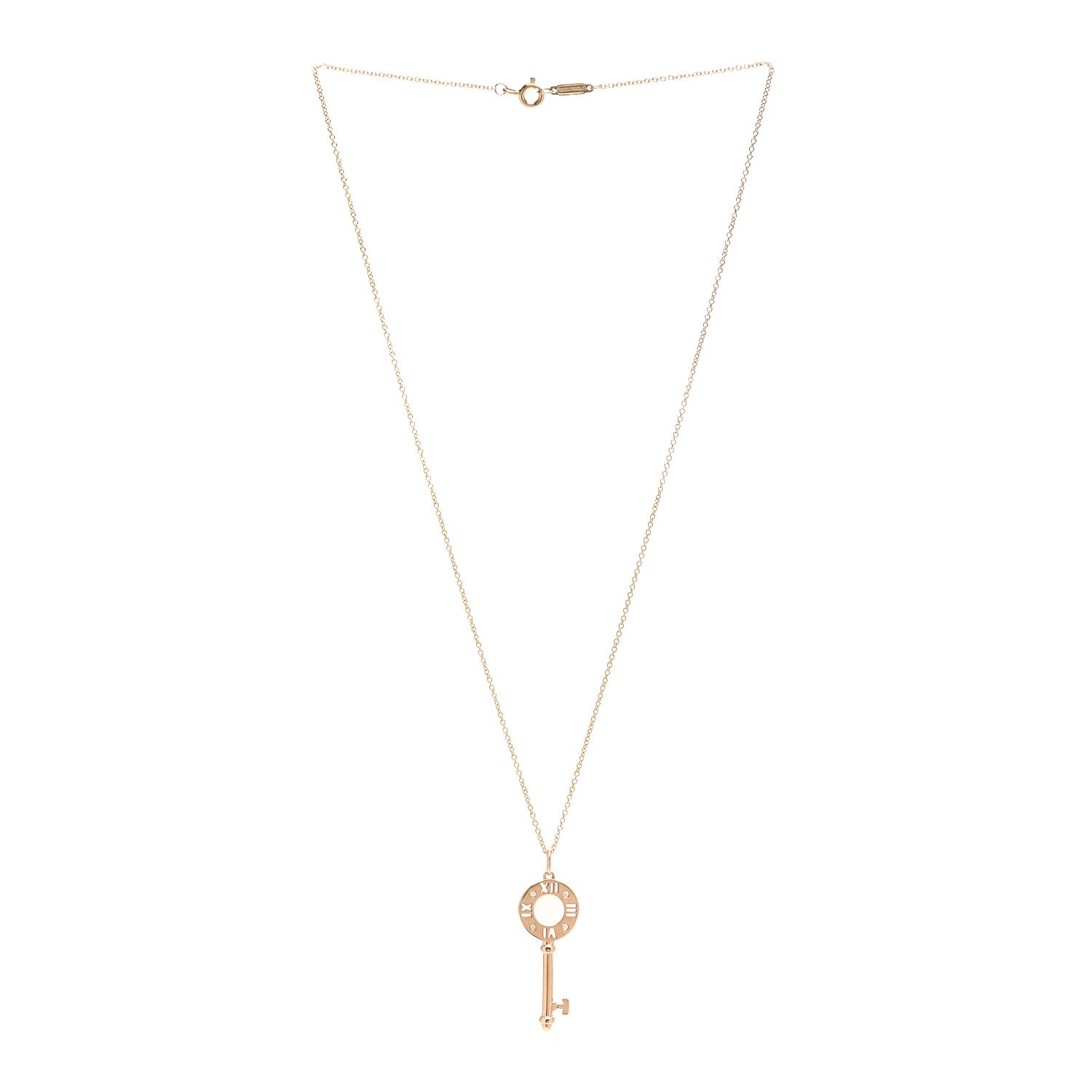 Tiffany 18K Rose Gold Diamond Atlas Pierced Key Pendant Necklace 3 of 7